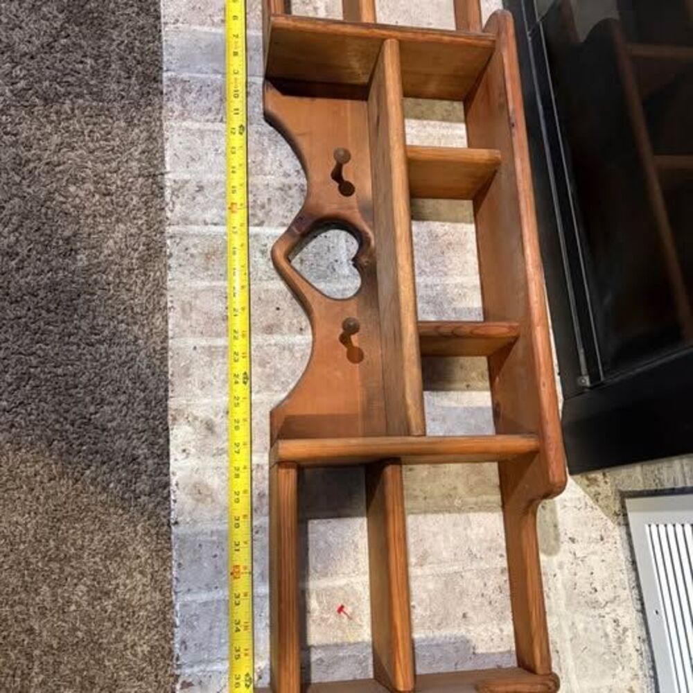Large Wood Wall Shelf Cottage Heart Shelf 40” Display Shelf with Peg Hooks - Picture 2 of 7